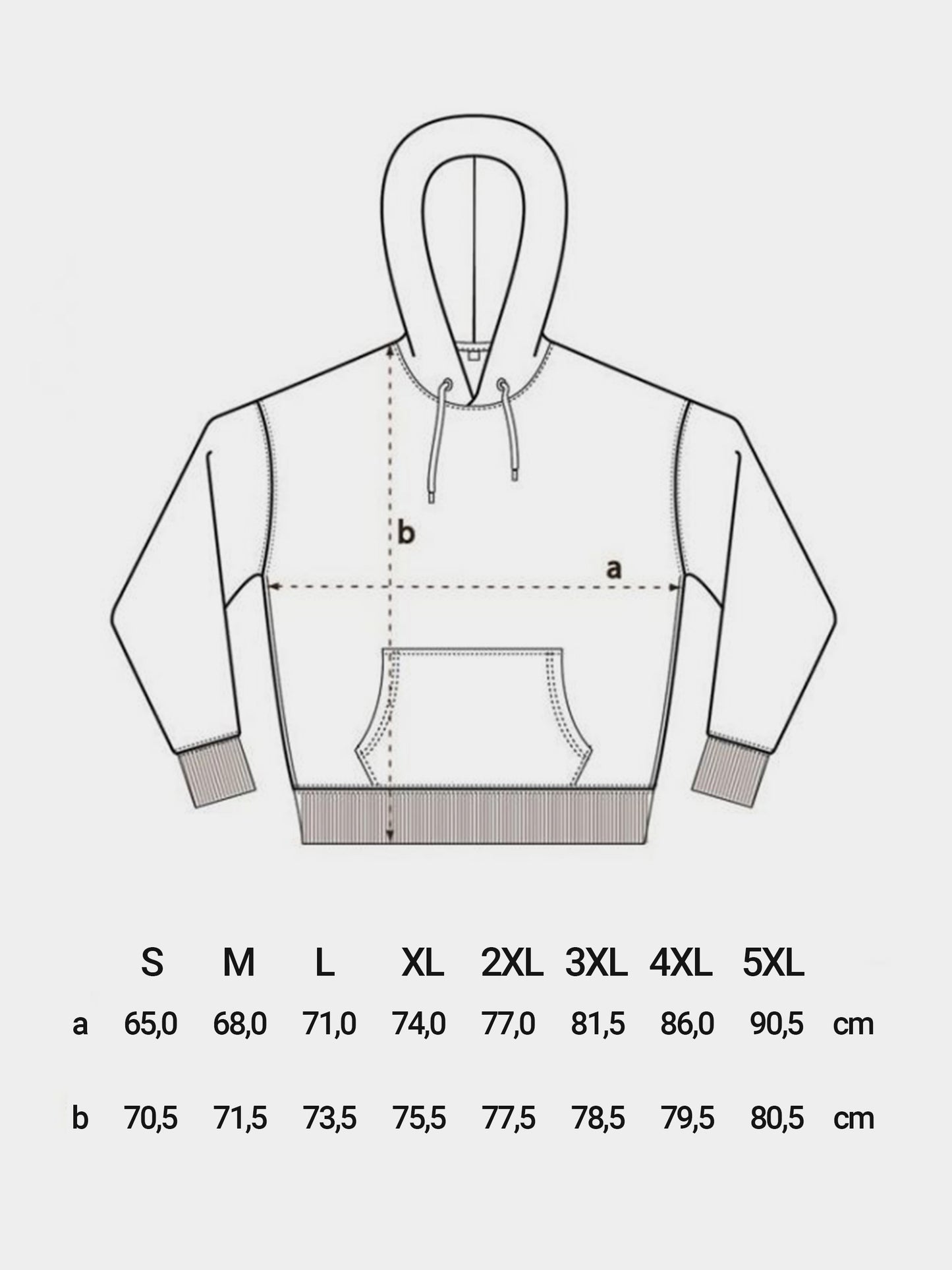 Größentabelle für den Royal Hoodie der Marke RVNDM