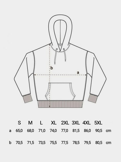 Größentabelle für den Royal Hoodie der Marke RVNDM