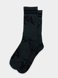 schwarze Abrasion Socks von RVNDM mit weißem Logo-Design im Paar.