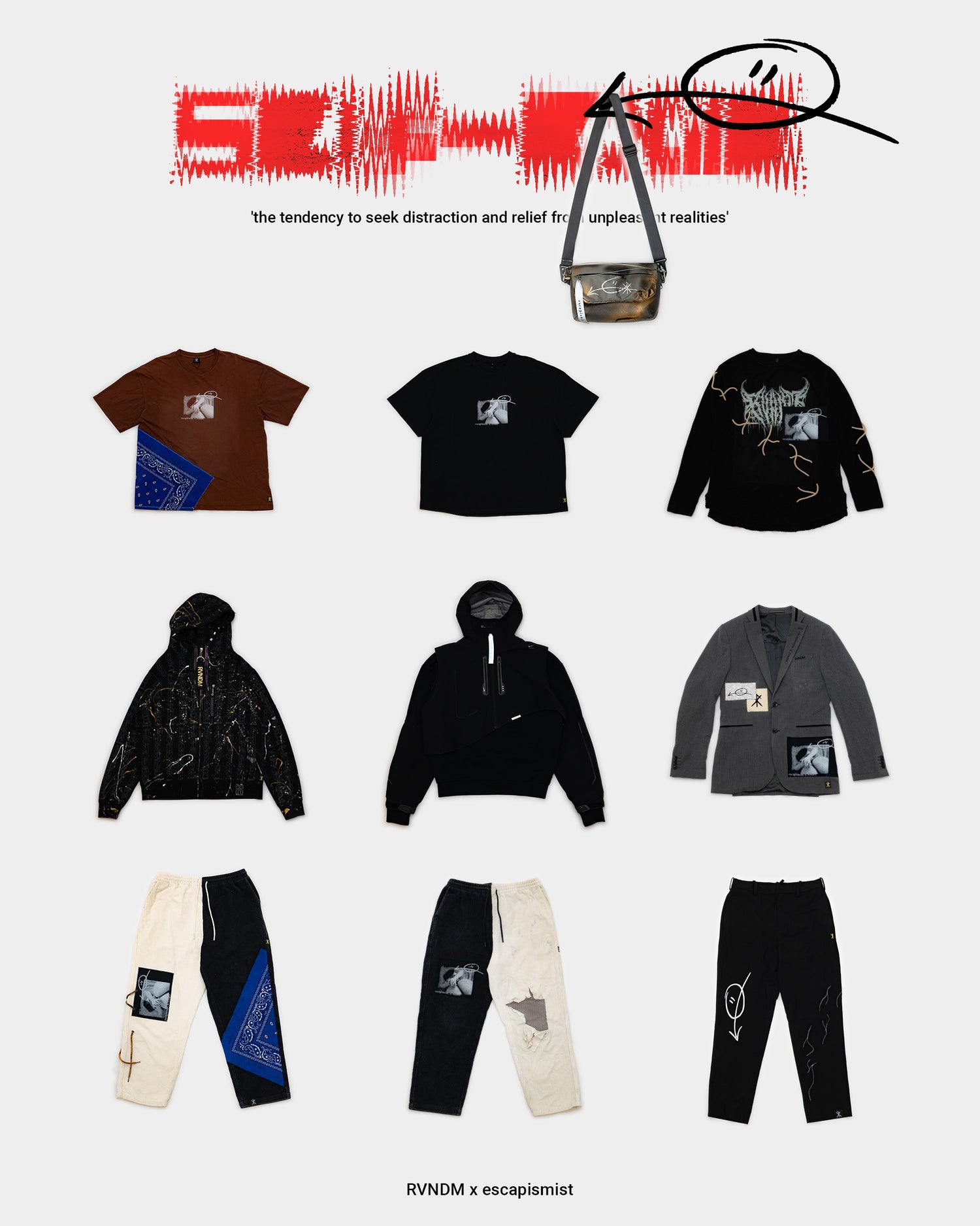 RVNDM x escapismist Dropsheet – Handgefertigtes Unikat mit eingearbeiteten Original-Fotografien der Berliner Underground-Szene.